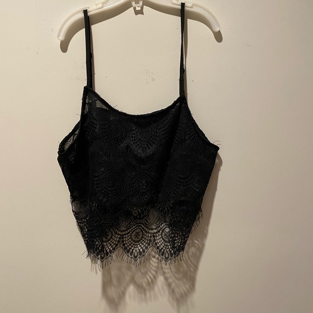 LF black lace crop top